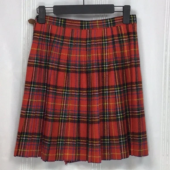 VTG Cambridge Dry Goods Red Tartan Plaid Pleated Wrap Mini Skirt Sz.4 - Picture 3 of 13